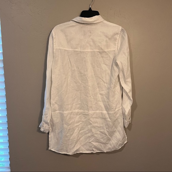 Tahari White Linen Tunic Button Down Blouse Top Classic Closet Staple Capsule - Picture 11 of 12